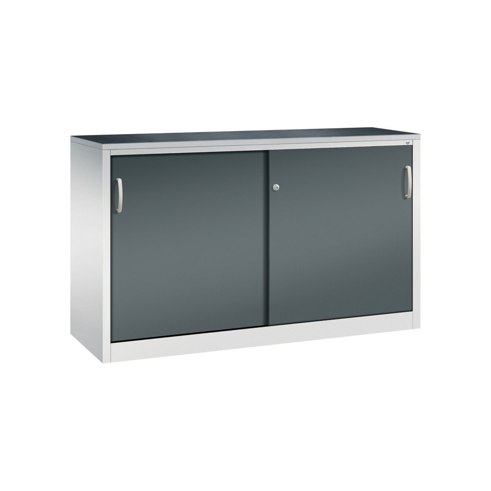 Produktabbildung: C+P Schwerlast-Schiebetürenschrank, HxBxT 1.000 x 1.600 x 500 mm, 2 Fachböden, lichtgrau, anthrazitgrau