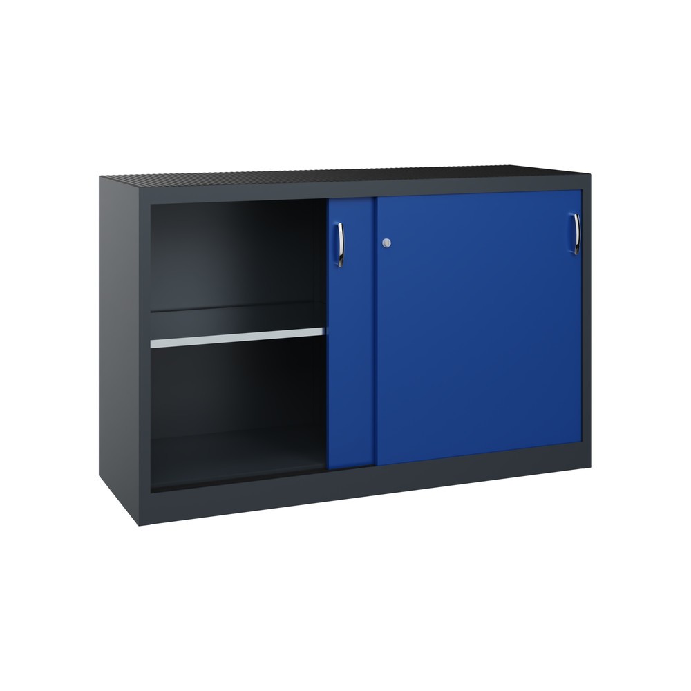 Produktabbildung Nr. 3: C+P Schwerlast-Schiebetürenschrank, HxBxT 1.000 x 1.600 x 500 mm, 2 Fachböden, anthrazitgrau, enzianblau