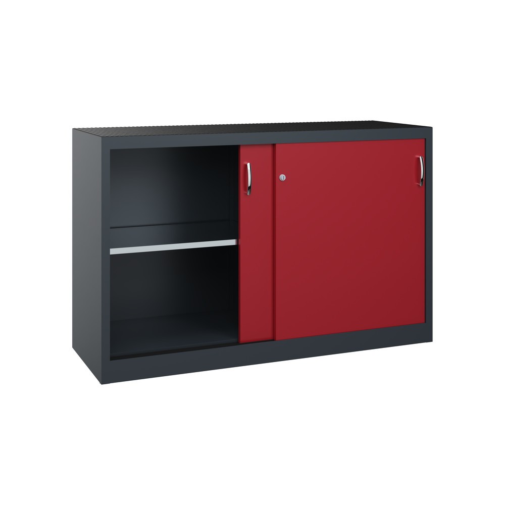 Produktabbildung Nr. 2: C+P Schwerlast-Schiebetürenschrank, HxBxT 1.000 x 1.600 x 500 mm, 2 Fachböden, anthrazitgrau, rubinrot