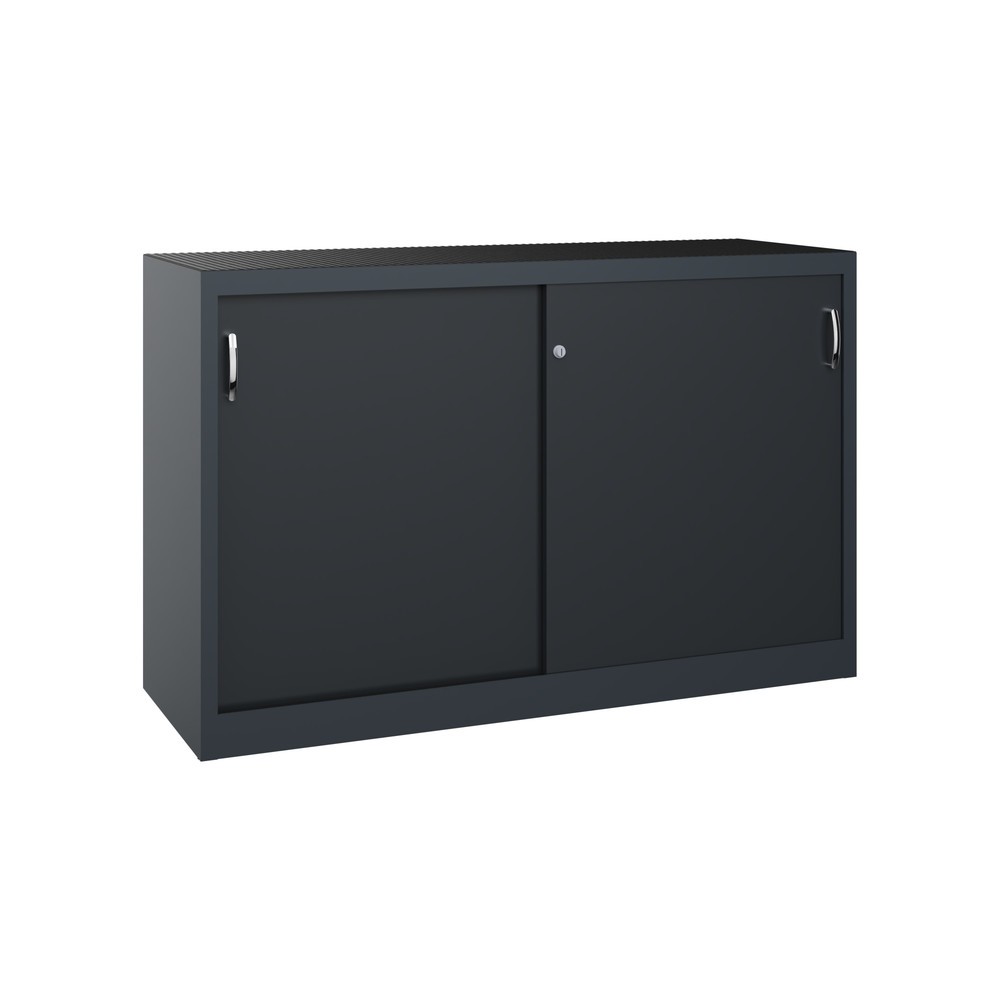 Produktabbildung: C+P Schwerlast-Schiebetürenschrank, HxBxT 1.000 x 1.600 x 500 mm, 2 Fachböden, anthrazitgrau, schwarzgrau