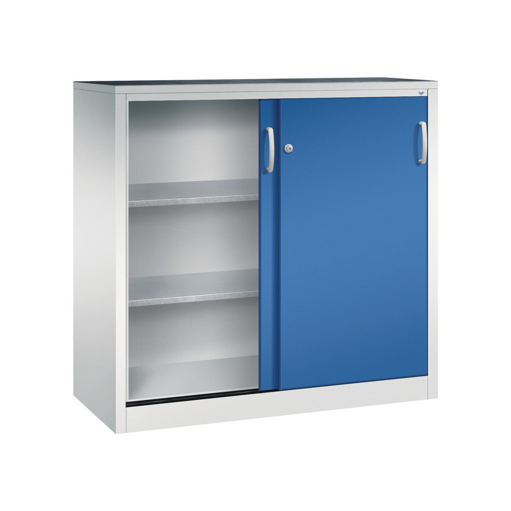 Produktabbildung Nr. 3: C+P Schwerlast-Schiebetürenschrank, HxBxT 1.200 x 1.200 x 500 mm, 2 Fachböden, lichtgrau, enzianblau