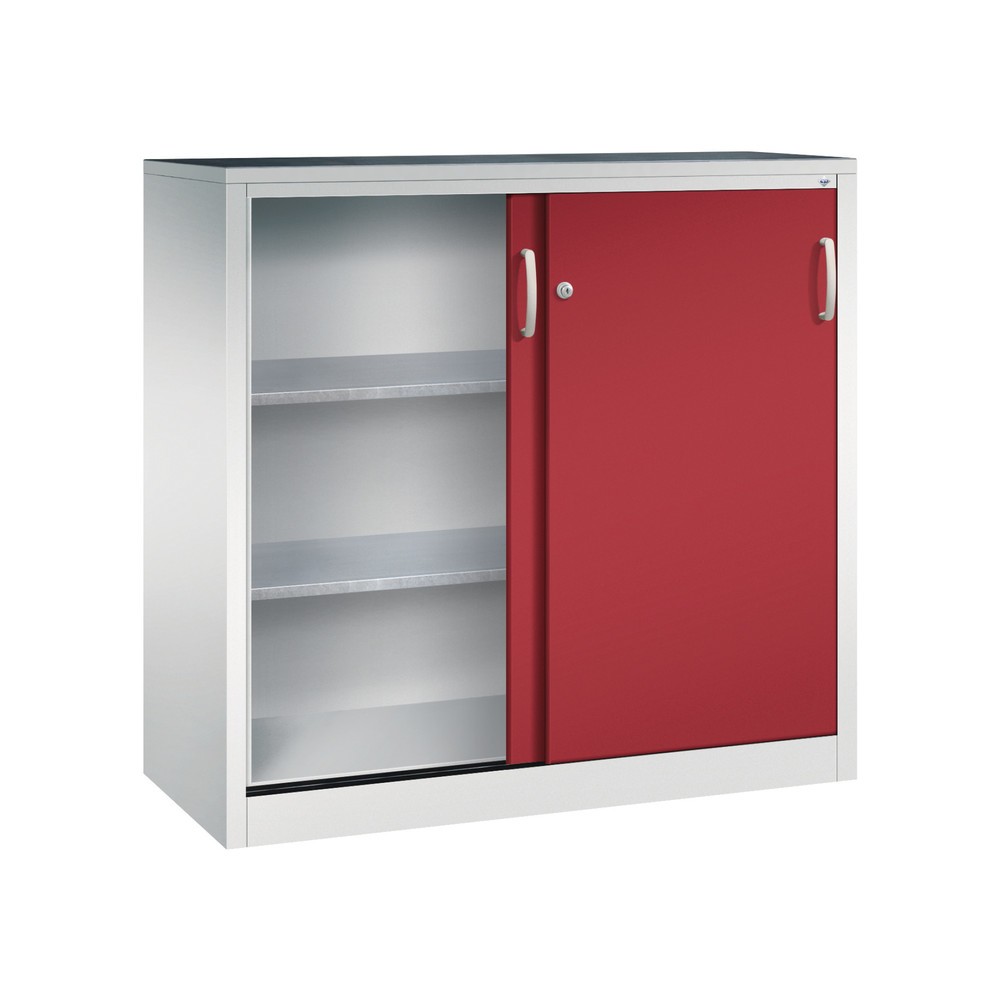 Produktabbildung Nr. 3: C+P Schwerlast-Schiebetürenschrank, HxBxT 1.200 x 1.200 x 500 mm, 2 Fachböden, lichtgrau, rubinrot