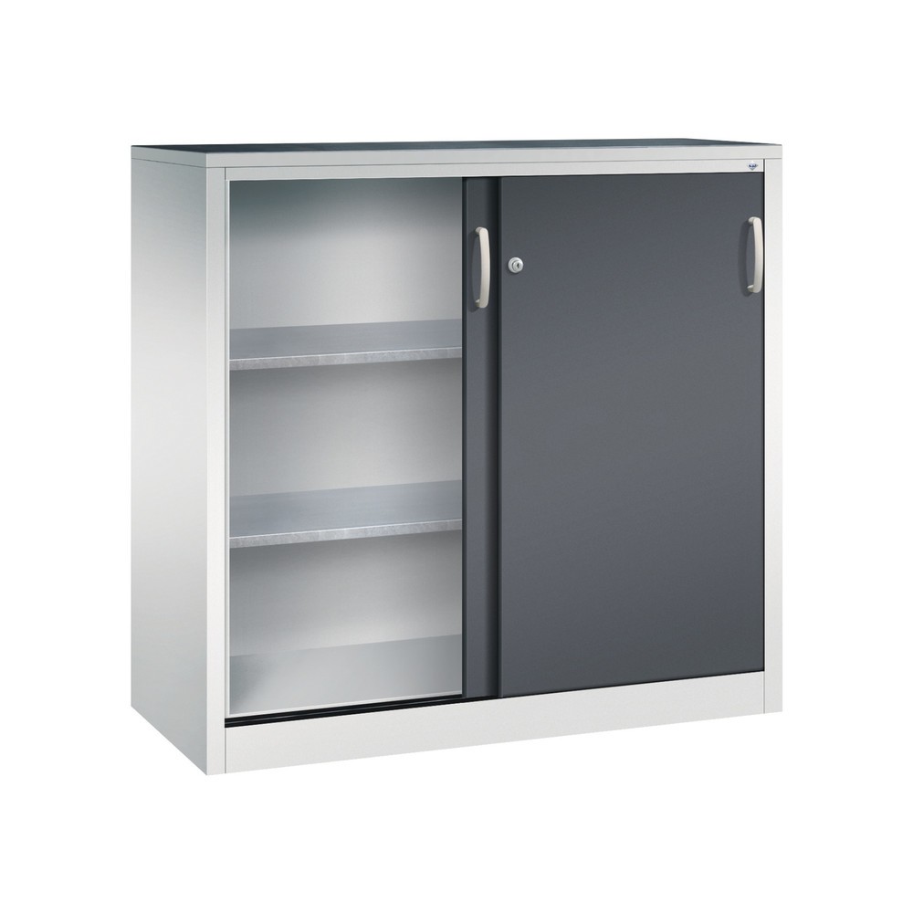 Produktabbildung Nr. 3: C+P Schwerlast-Schiebetürenschrank, HxBxT 1.200 x 1.200 x 500 mm, 2 Fachböden, lichtgrau, schwarzgrau