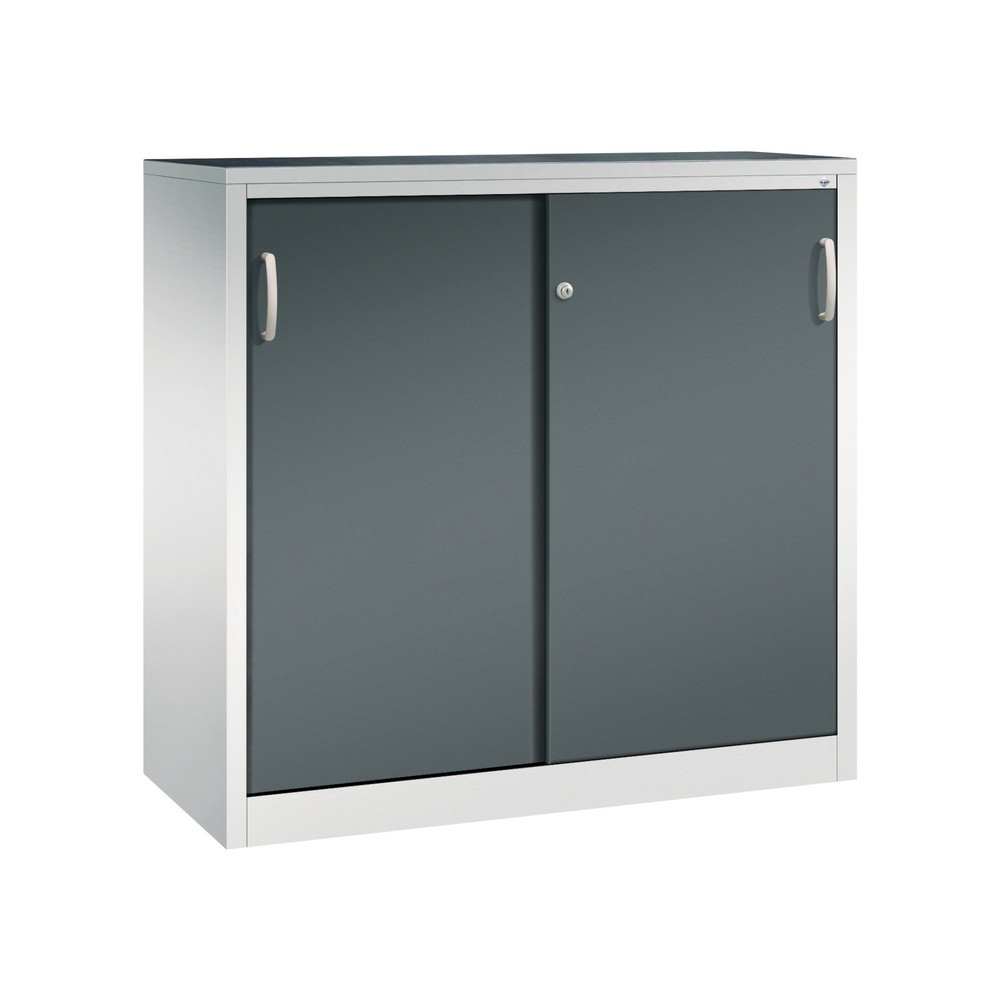 Produktabbildung: C+P Schwerlast-Schiebetürenschrank, HxBxT 1.200 x 1.200 x 500 mm, 2 Fachböden, lichtgrau, anthrazitgrau