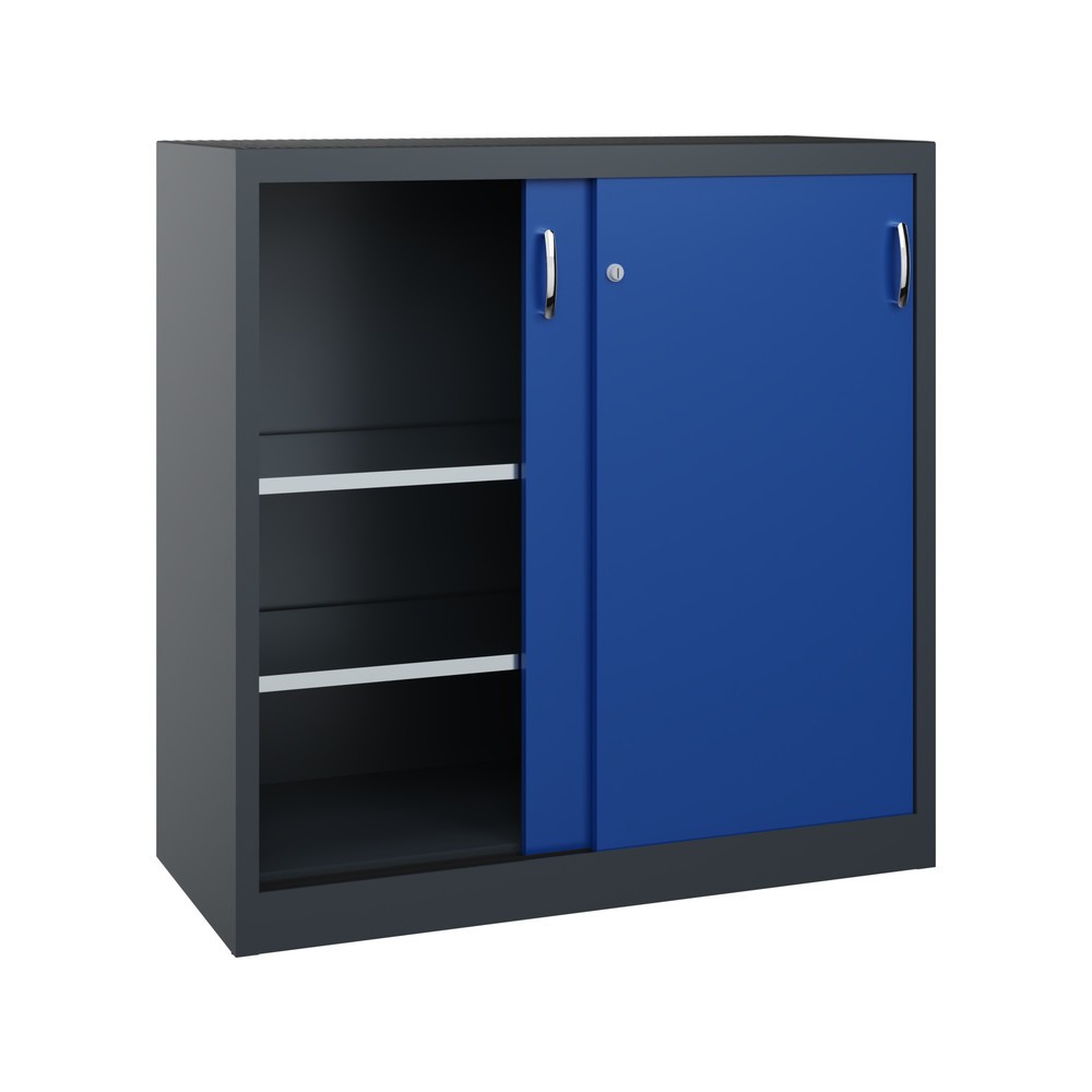 Produktabbildung Nr. 3: C+P Schwerlast-Schiebetürenschrank, HxBxT 1.200 x 1.200 x 500 mm, 2 Fachböden, anthrazitgrau, enzianblau