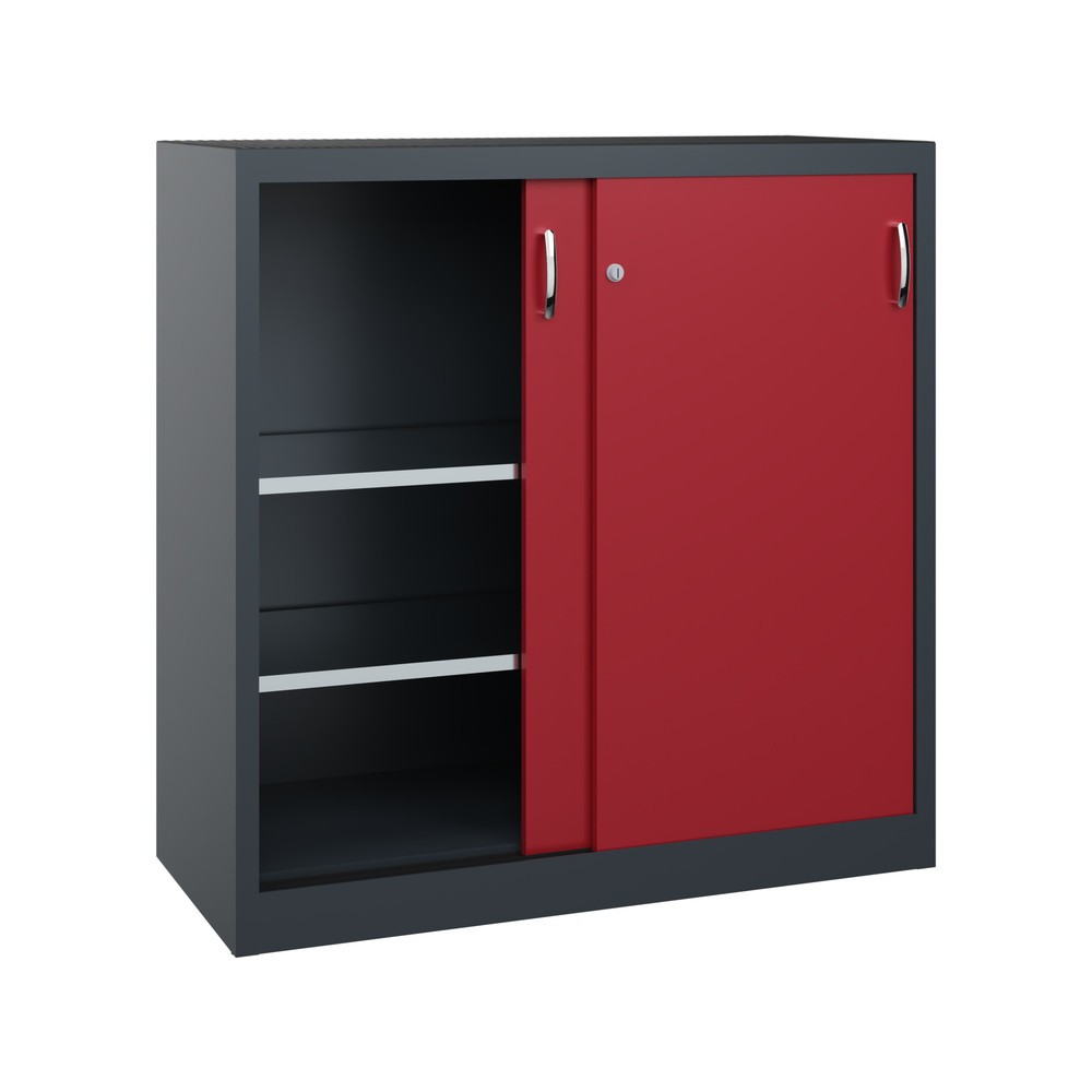 Produktabbildung Nr. 2: C+P Schwerlast-Schiebetürenschrank, HxBxT 1.200 x 1.200 x 500 mm, 2 Fachböden, anthrazitgrau, rubinrot