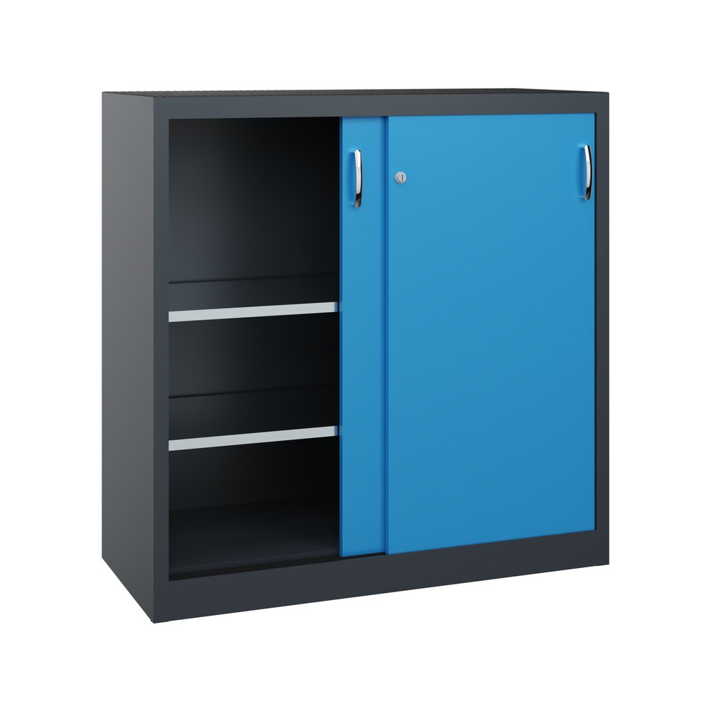 Produktabbildung Nr. 2: C+P Schwerlast-Schiebetürenschrank, HxBxT 1.200 x 1.200 x 500 mm, 2 Fachböden, anthrazitgrau, lichtblau