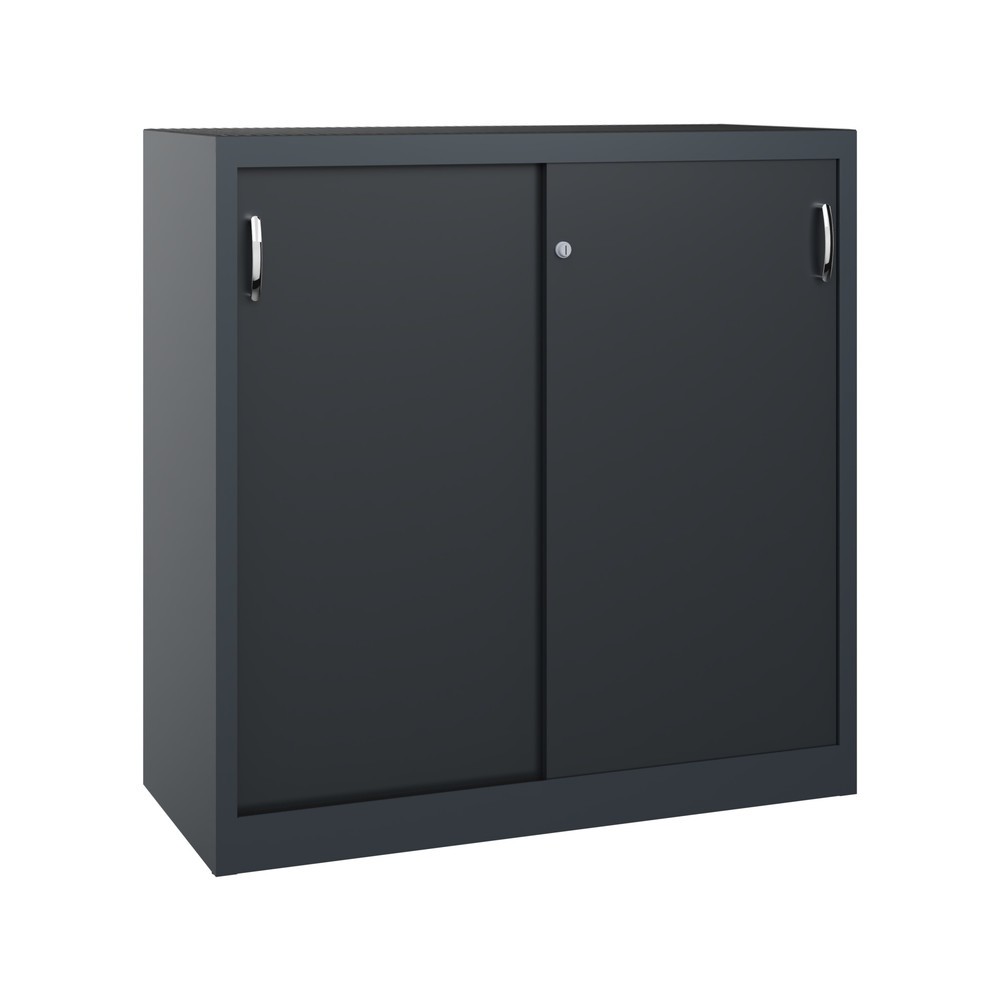 Produktabbildung: C+P Schwerlast-Schiebetürenschrank, HxBxT 1.200 x 1.200 x 500 mm, 2 Fachböden, anthrazitgrau, schwarzgrau