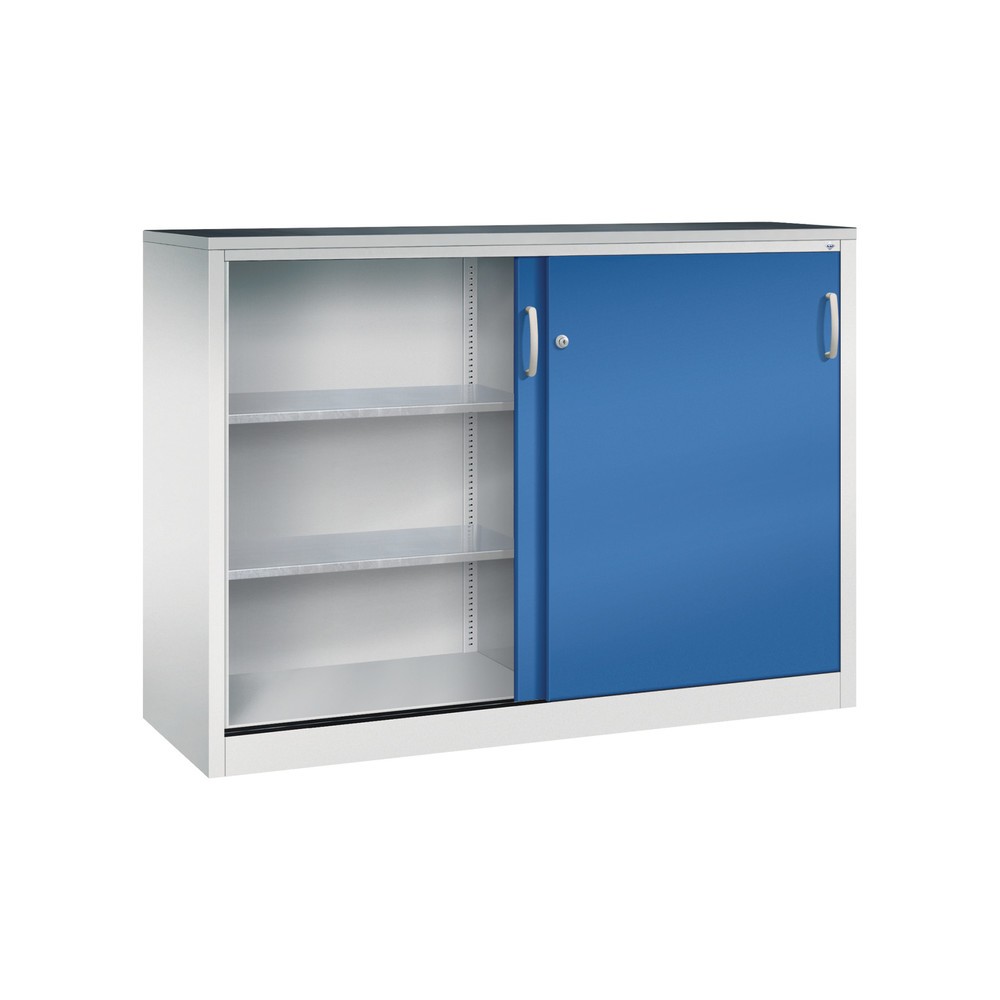 Produktabbildung Nr. 3: C+P Schwerlast-Schiebetürenschrank, HxBxT 1.200 x 1.600 x 500 mm, 4 Fachböden, lichtgrau, enzianblau