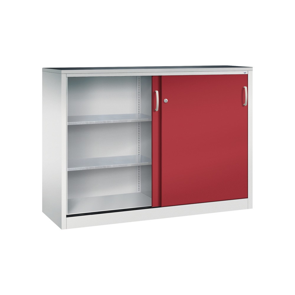 Produktabbildung Nr. 3: C+P Schwerlast-Schiebetürenschrank, HxBxT 1.200 x 1.600 x 500 mm, 4 Fachböden, lichtgrau, rubinrot