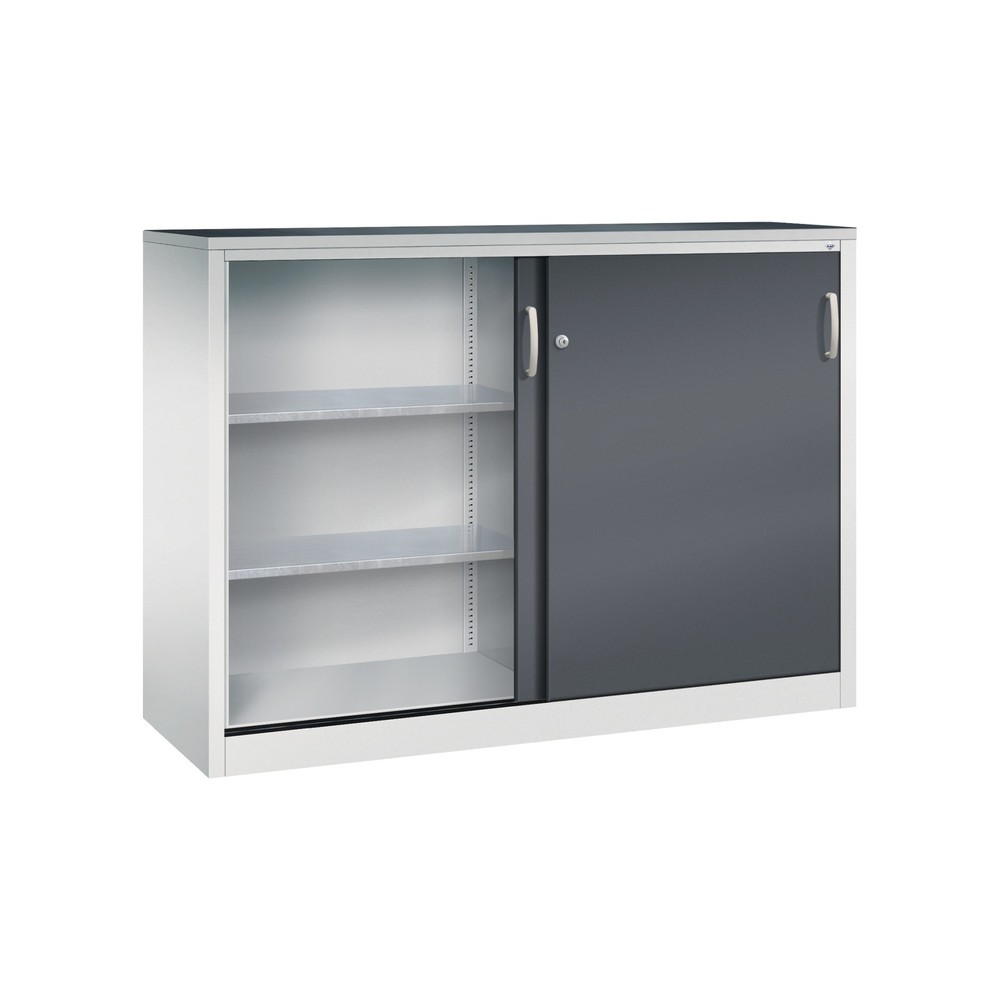 Produktabbildung Nr. 3: C+P Schwerlast-Schiebetürenschrank, HxBxT 1.200 x 1.600 x 500 mm, 4 Fachböden, lichtgrau, schwarzgrau