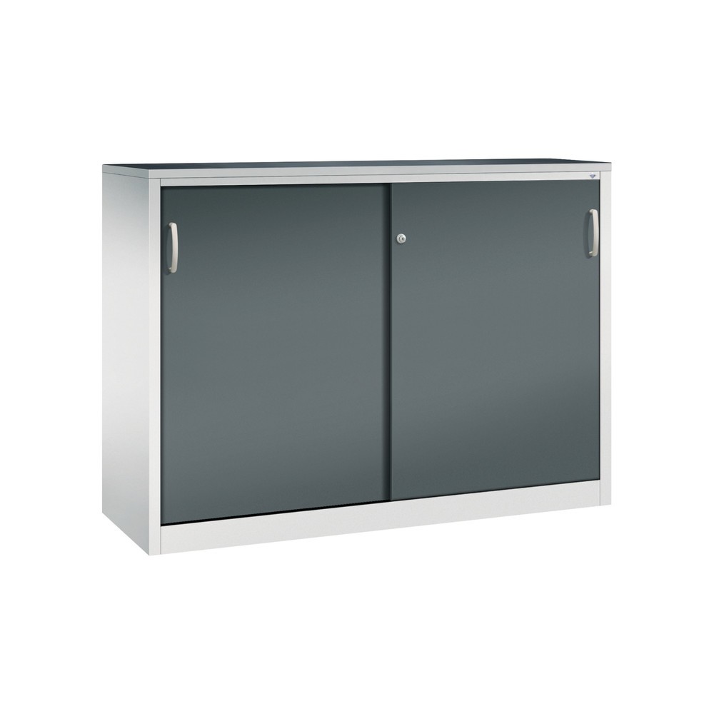 Produktabbildung: C+P Schwerlast-Schiebetürenschrank, HxBxT 1.200 x 1.600 x 500 mm, 4 Fachböden, lichtgrau, anthrazitgrau