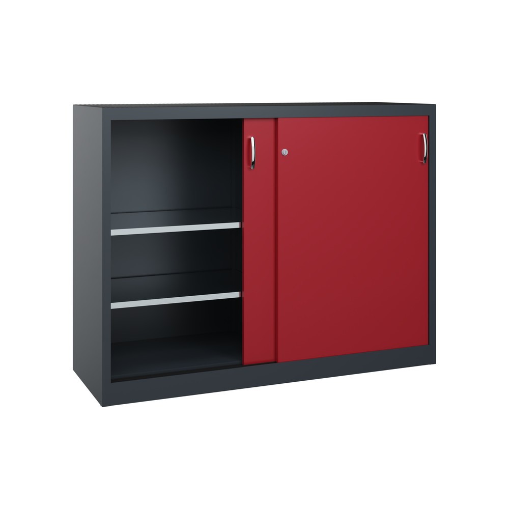 Produktabbildung Nr. 2: C+P Schwerlast-Schiebetürenschrank, HxBxT 1.200 x 1.600 x 500 mm, 4 Fachböden, anthrazitgrau, rubinrot