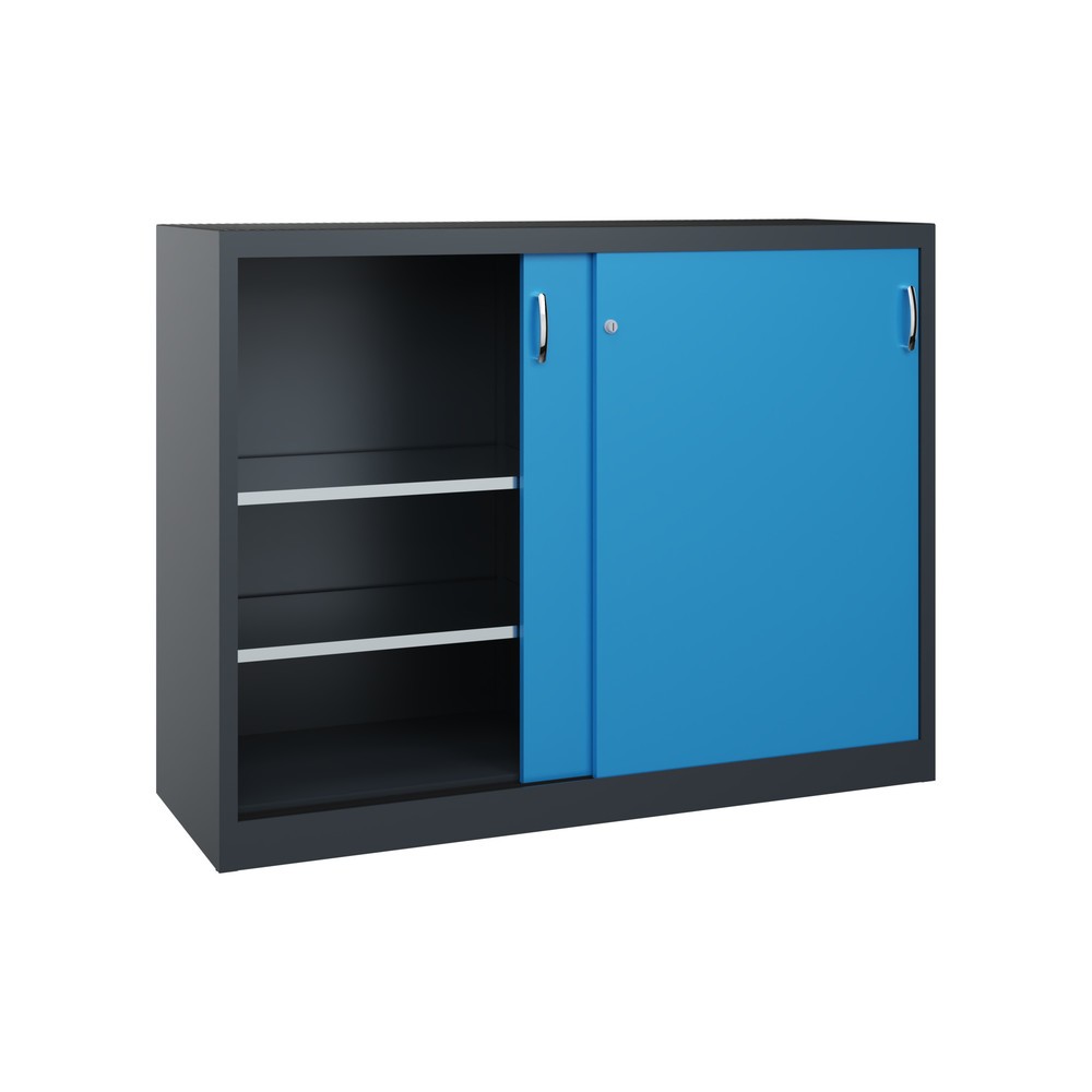 Produktabbildung Nr. 2: C+P Schwerlast-Schiebetürenschrank, HxBxT 1.200 x 1.600 x 500 mm, 4 Fachböden, anthrazitgrau, lichtblau