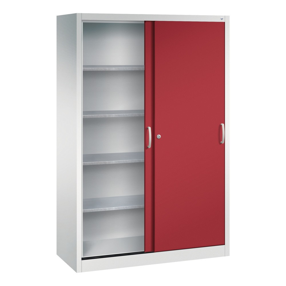 Produktabbildung Nr. 3: C+P Schwerlast-Schiebetürenschrank, HxBxT 1.950 x 1.200 x 500 mm, 4 Fachböden, lichtgrau, rubinrot