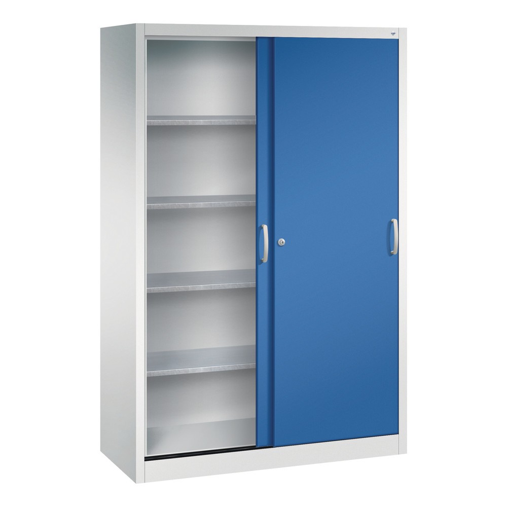 Produktabbildung Nr. 3: C+P Schwerlast-Schiebetürenschrank, HxBxT 1.950 x 1.200 x 500 mm, 4 Fachböden, lichtgrau, enzianblau