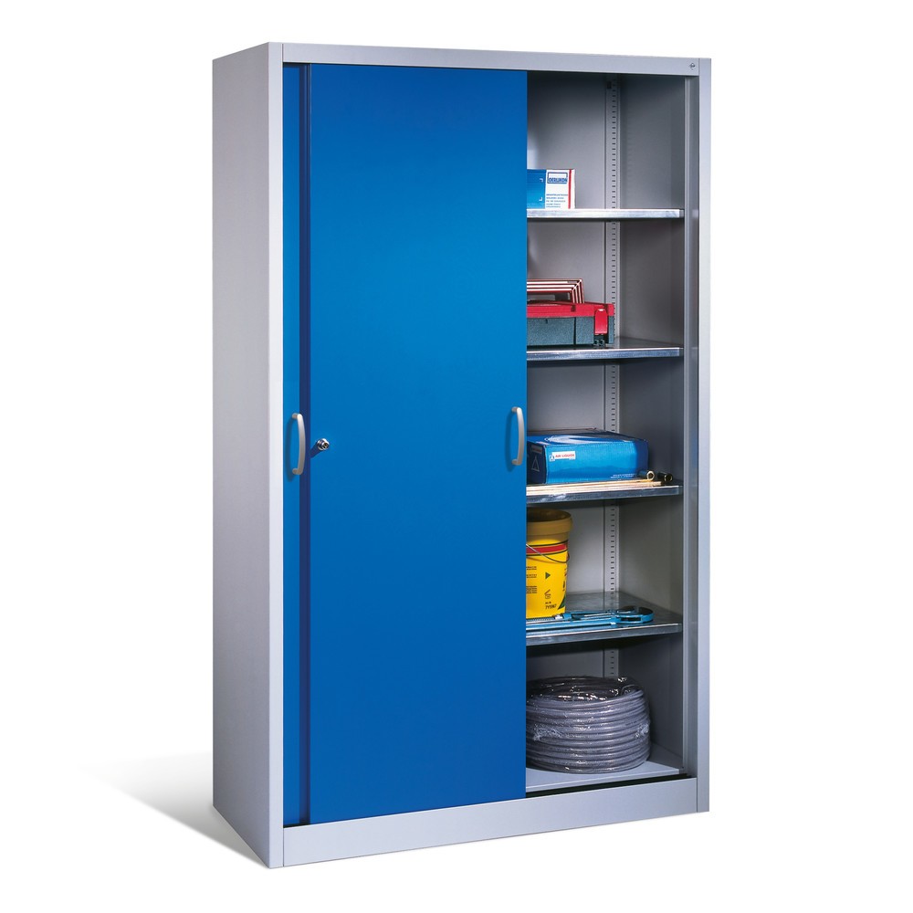 Produktabbildung Nr. 4: C+P Schwerlast-Schiebetürenschrank, HxBxT 1.950 x 1.200 x 500 mm, 4 Fachböden, lichtgrau, enzianblau