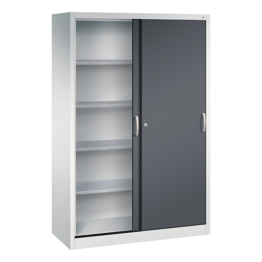 Produktabbildung Nr. 3: C+P Schwerlast-Schiebetürenschrank, HxBxT 1.950 x 1.200 x 500 mm, 4 Fachböden, lichtgrau, schwarzgrau