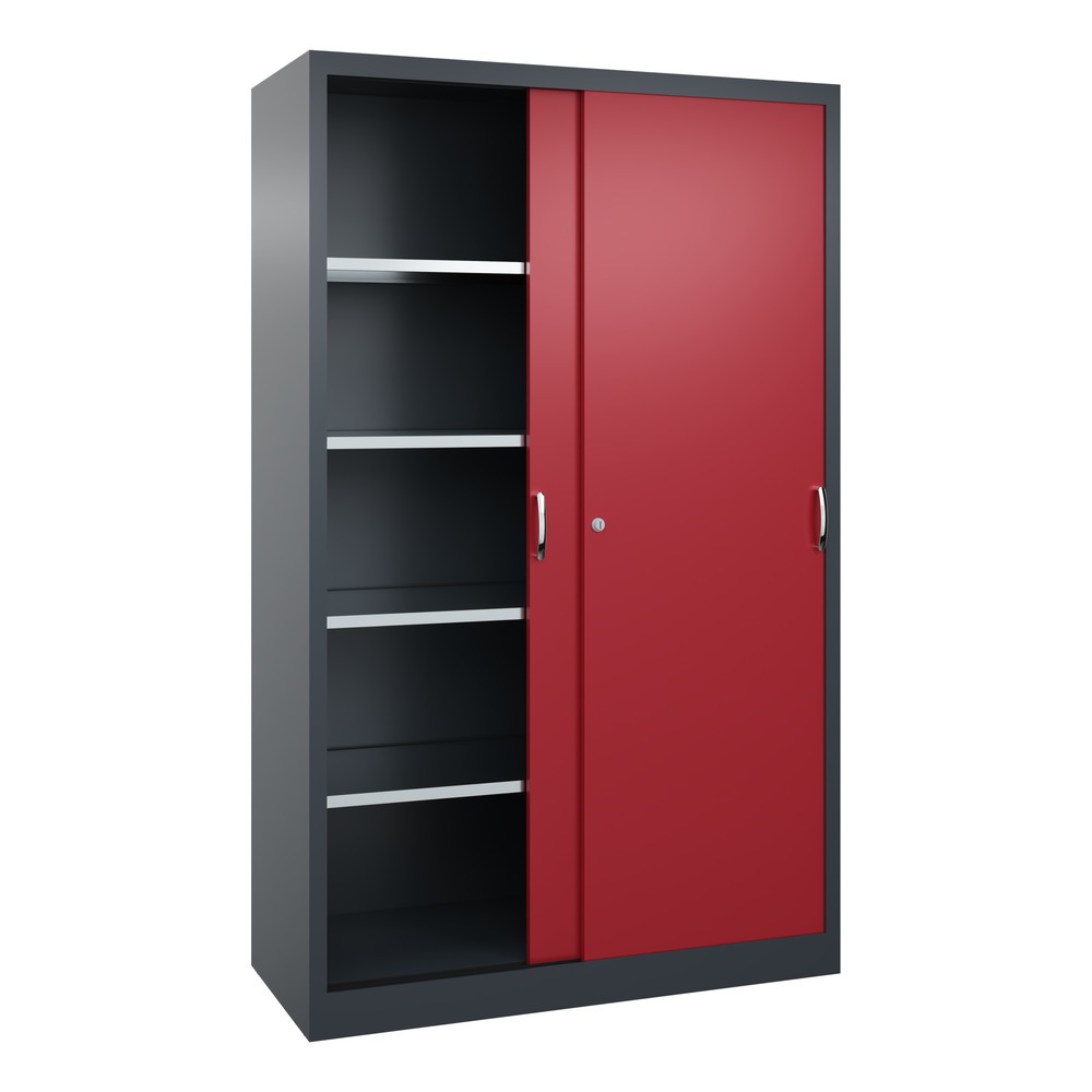 Produktabbildung Nr. 2: C+P Schwerlast-Schiebetürenschrank, HxBxT 1.950 x 1.200 x 500 mm, 4 Fachböden, anthrazitgrau, rubinrot