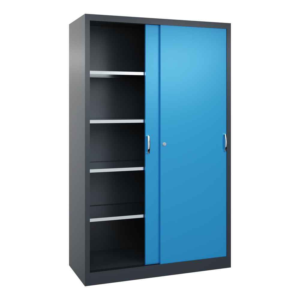 Produktabbildung Nr. 2: C+P Schwerlast-Schiebetürenschrank, HxBxT 1.950 x 1.200 x 500 mm, 4 Fachböden, anthrazitgrau, lichtblau