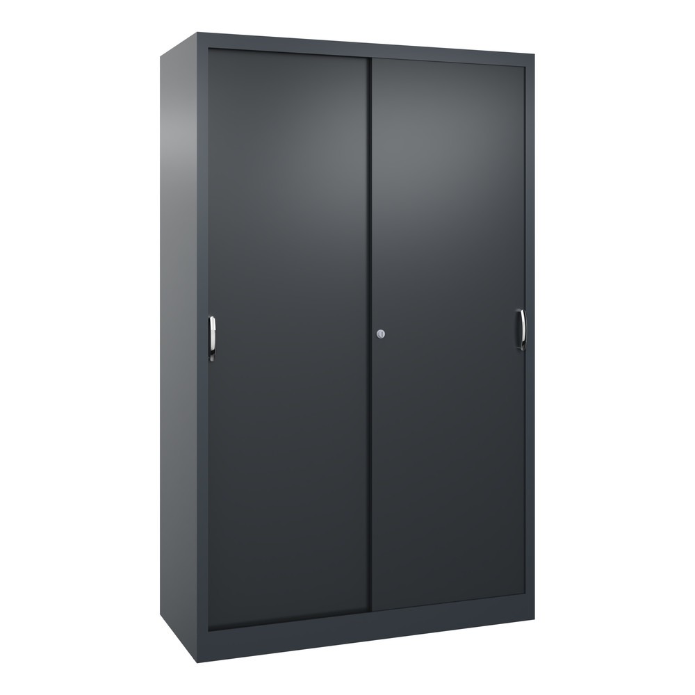 Produktabbildung: C+P Schwerlast-Schiebetürenschrank, HxBxT 1.950 x 1.200 x 500 mm, 4 Fachböden, anthrazitgrau, schwarzgrau