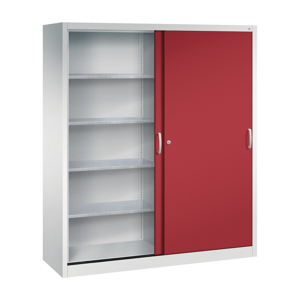 Produktabbildung Nr. 3: C+P Schwerlast-Schiebetürenschrank, HxBxT 1.950 x 1.600 x 500 mm, 8 Fachböden, lichtgrau, rubinrot