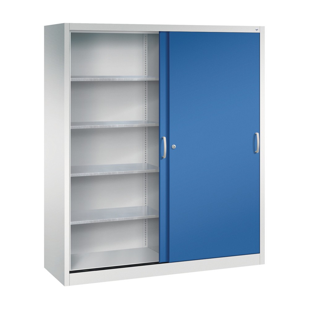 Produktabbildung Nr. 3: C+P Schwerlast-Schiebetürenschrank, HxBxT 1.950 x 1.600 x 500 mm, 8 Fachböden, lichtgrau, enzianblau