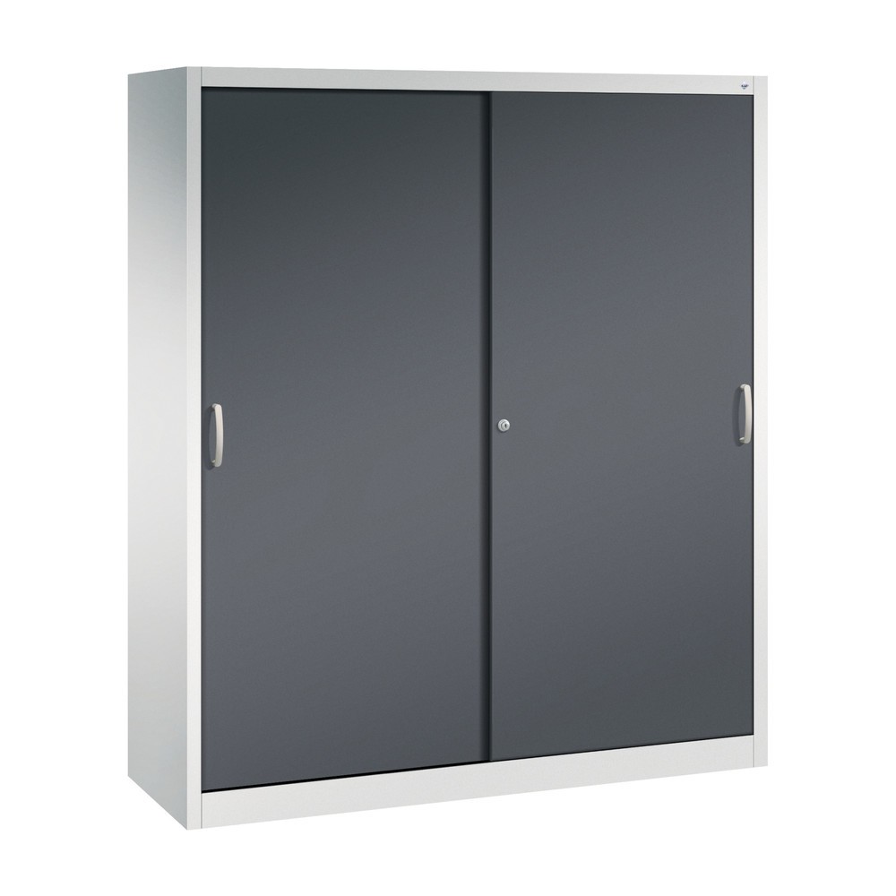 Produktabbildung: C+P Schwerlast-Schiebetürenschrank, HxBxT 1.950 x 1.600 x 500 mm, 8 Fachböden, lichtgrau, schwarzgrau