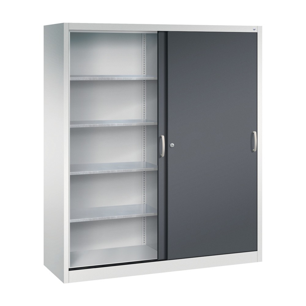 Produktabbildung Nr. 3: C+P Schwerlast-Schiebetürenschrank, HxBxT 1.950 x 1.600 x 500 mm, 8 Fachböden, lichtgrau, schwarzgrau