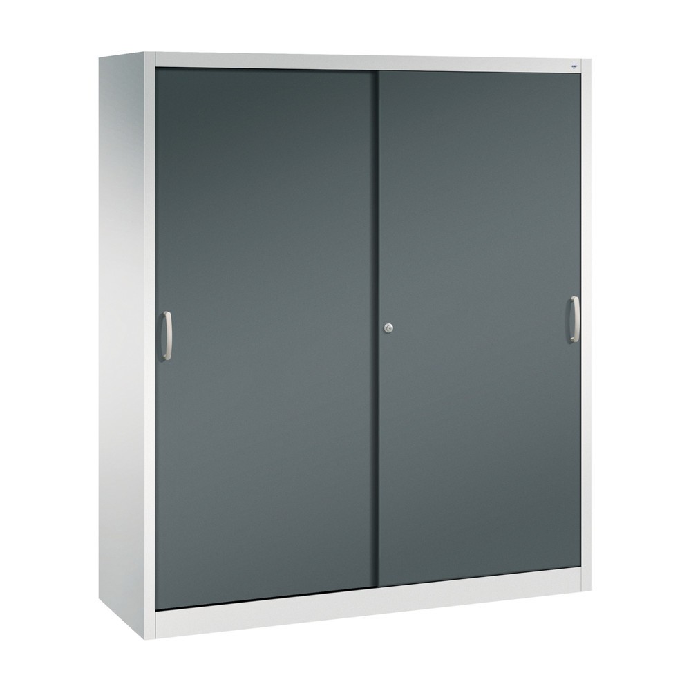 Produktabbildung: C+P Schwerlast-Schiebetürenschrank, HxBxT 1.950 x 1.600 x 500 mm, 8 Fachböden, lichtgrau, anthrazitgrau