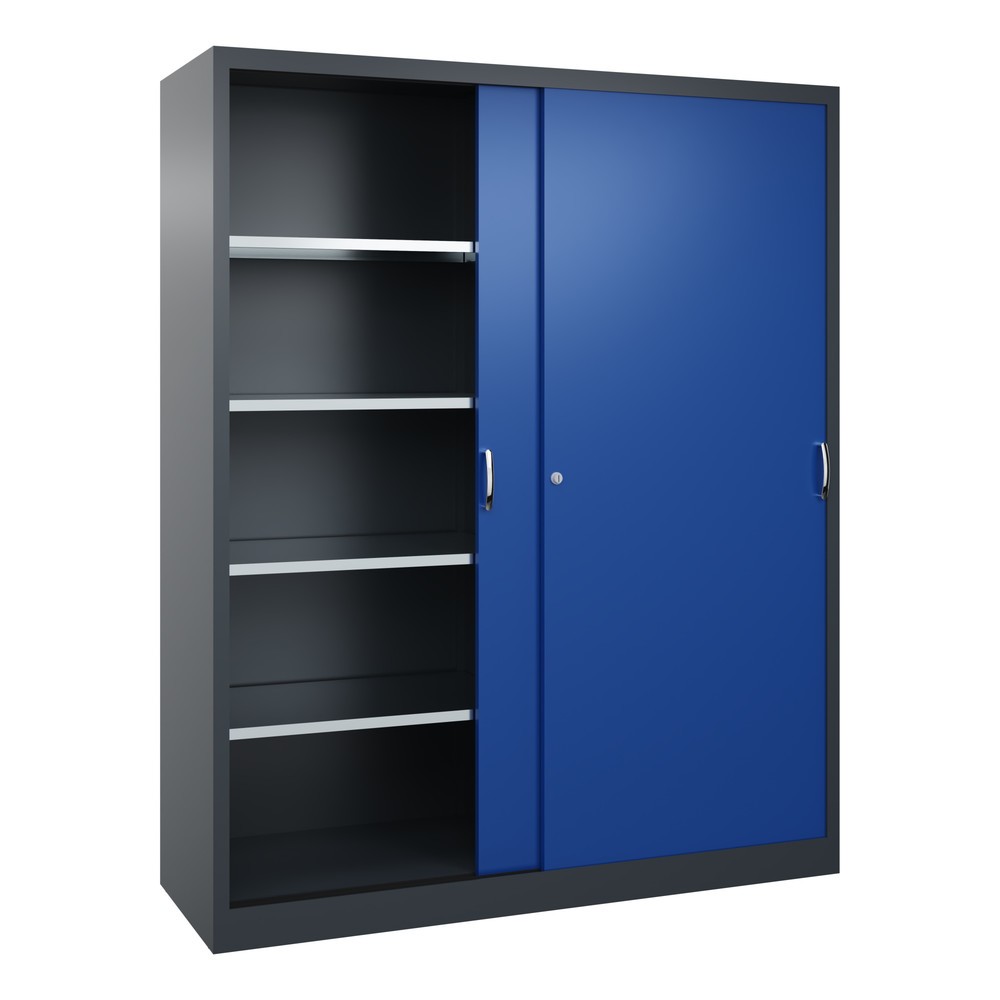 Produktabbildung Nr. 3: C+P Schwerlast-Schiebetürenschrank, HxBxT 1.950 x 1.600 x 500 mm, 8 Fachböden, anthrazitgrau, enzianblau
