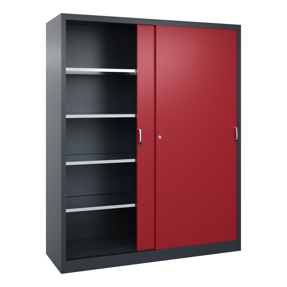 Produktabbildung Nr. 2: C+P Schwerlast-Schiebetürenschrank, HxBxT 1.950 x 1.600 x 500 mm, 8 Fachböden, anthrazitgrau, rubinrot