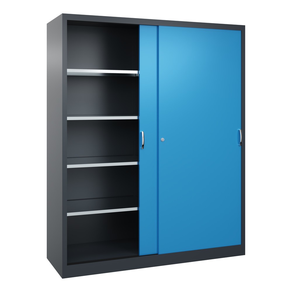 Produktabbildung Nr. 2: C+P Schwerlast-Schiebetürenschrank, HxBxT 1.950 x 1.600 x 500 mm, 8 Fachböden, anthrazitgrau, lichtblau
