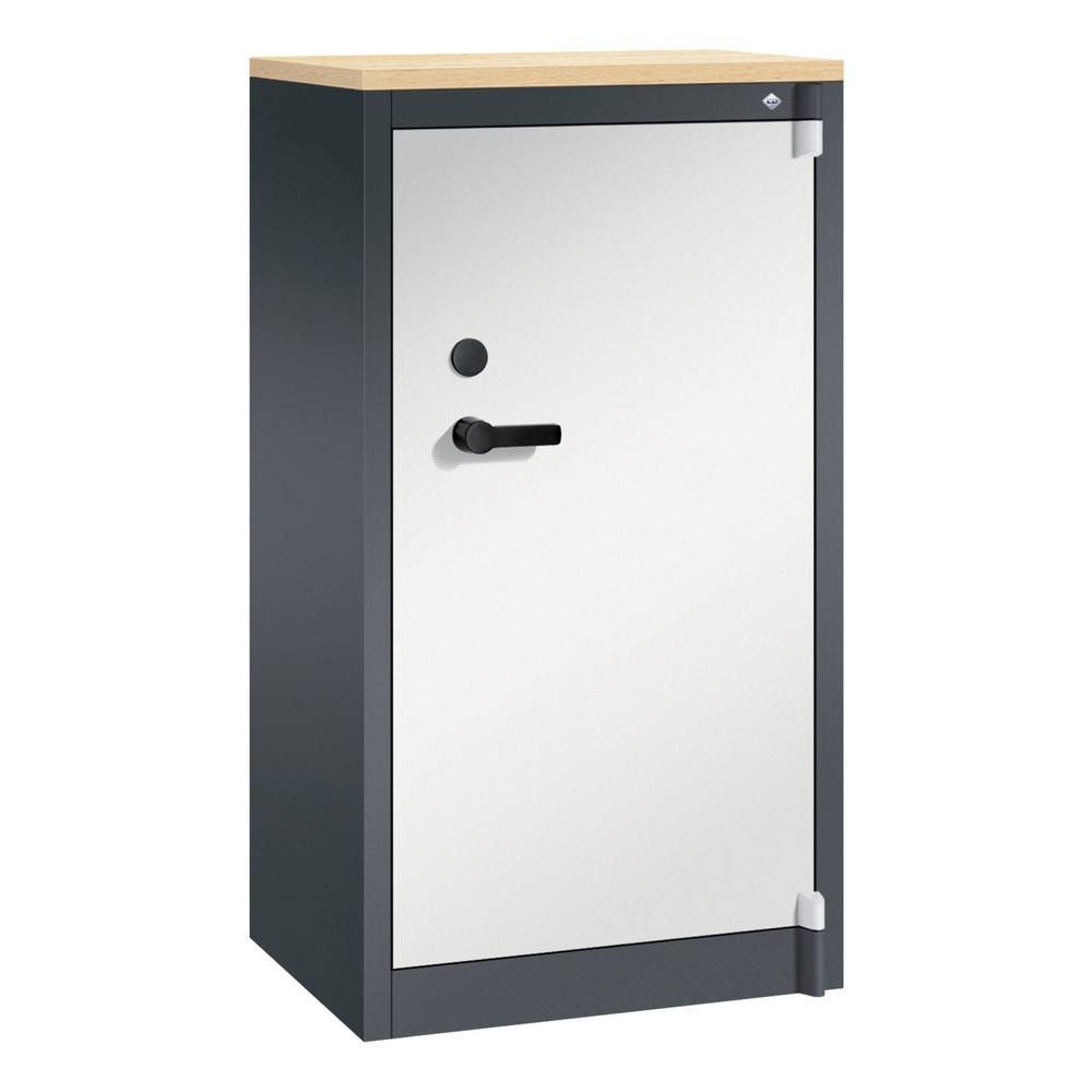 Produktabbildung: C+P Sicherheits-Flügeltürschrank , 3 OH, HxBxT 1.226 x 650 x 500 mm, schwarzgrau, lichtgrau, Ahorn