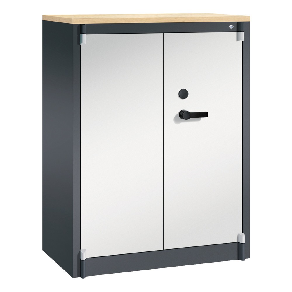 Produktabbildung: C+P Sicherheits-Flügeltürschrank, 3 OH, HxBxT 1.226 x 930 x 500 mm,schwarzgrau, lichtgrau, Ahorn