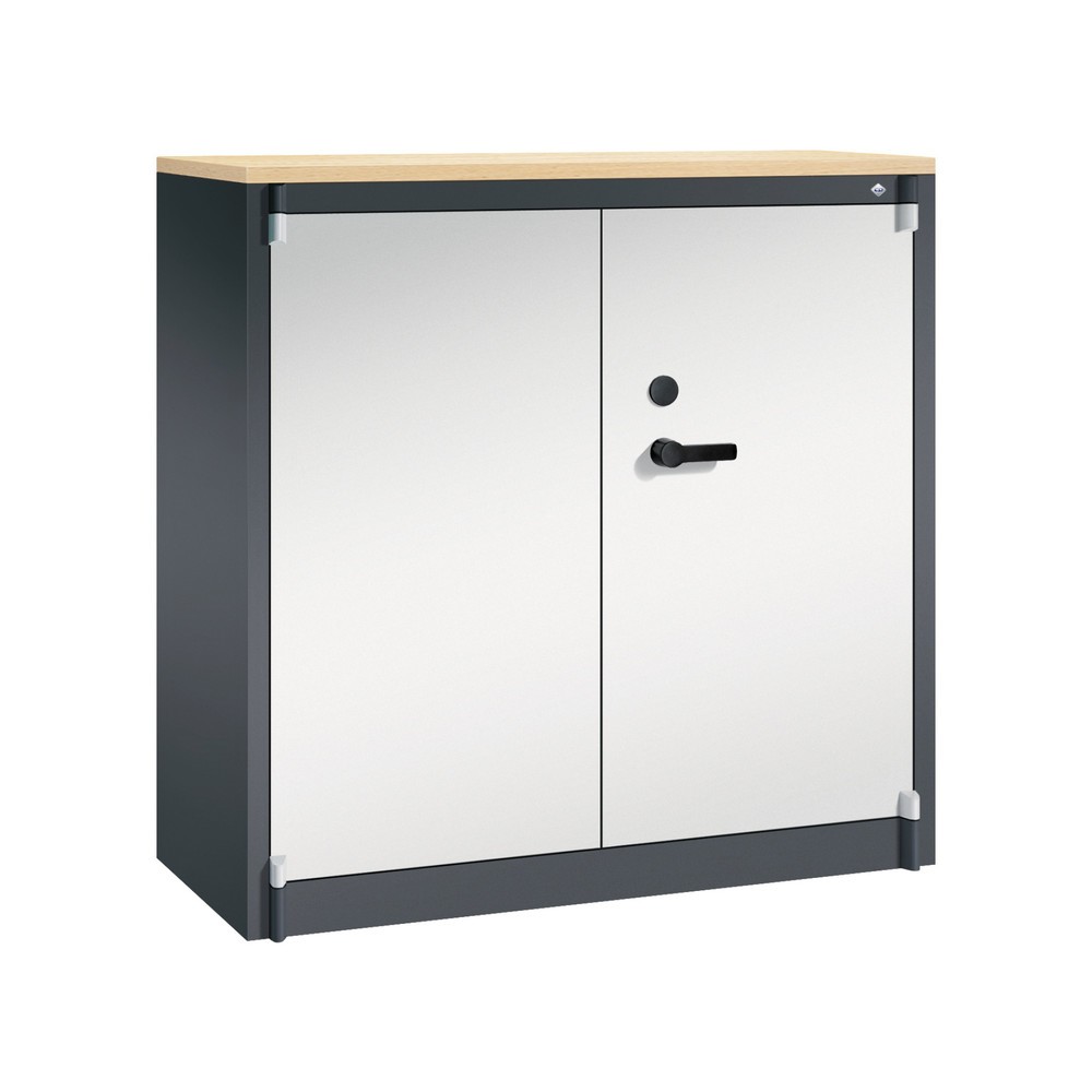 Produktabbildung: C+P Sicherheits-Flügeltürschrank, 3 OH, HxBxT 1.226 x 1.200 x 500 mm, schwarzgrau, lichtgrau, Ahorn