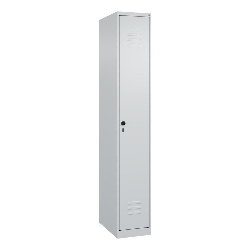 Produktabbildung: C+P Spind Classic PLUS, 1 Abteil, HxBxT 1.850 x 300 x 500 mm, lichtgrau, lichtgrau, für Vorhängeschloss, mit Mitteltrennwand