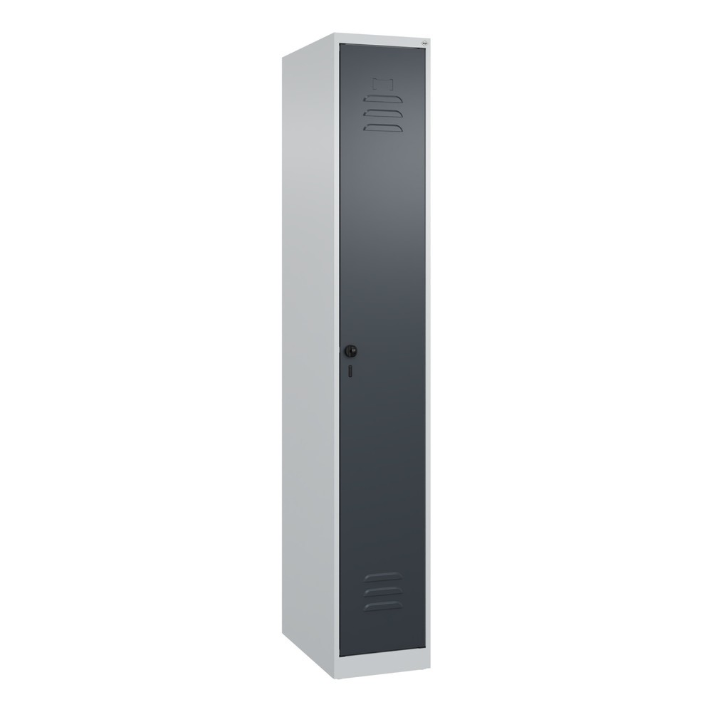 Produktabbildung: C+P Spind Classic PLUS, 1 Abteil, HxBxT 1.850 x 300 x 500 mm, lichtgrau, anthrazitgrau, für Vorhängeschloss, mit Mitteltrennwand