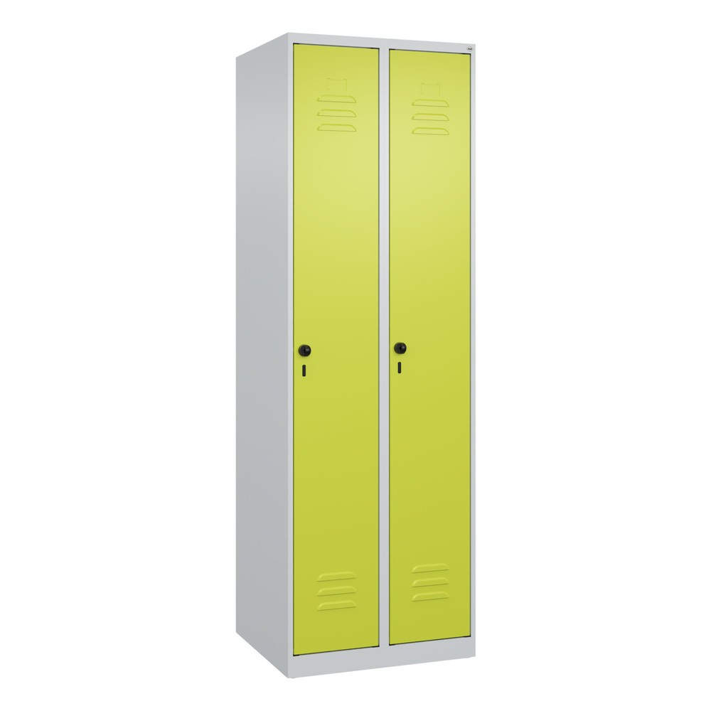 Produktabbildung: C+P Spind Classic PLUS, 2 Abteile, HxBxT 1.850 x 600 x 500 mm, lichtgrau, clowngrün, für Vorhängeschloss, mit Mitteltrennwand