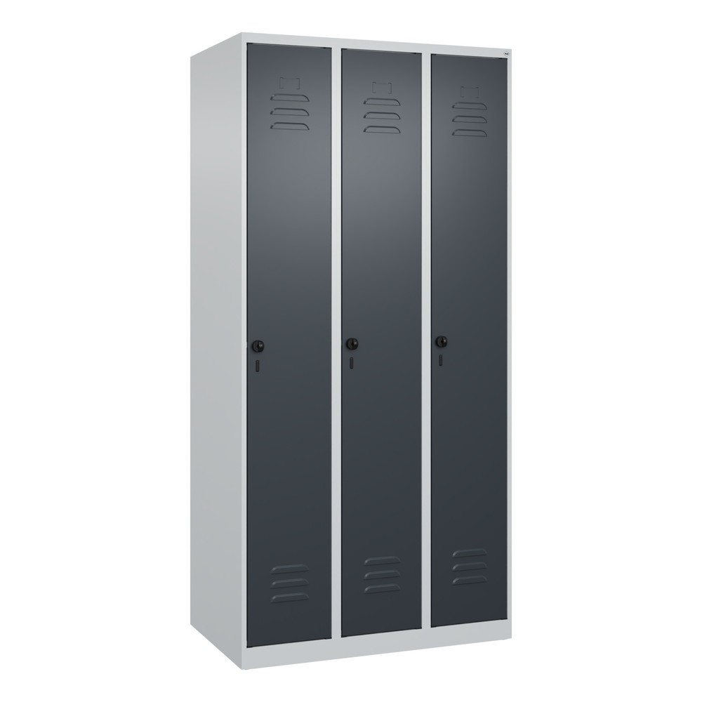 Produktabbildung: C+P Spind Classic PLUS, 3 Abteile, HxBxT 1.850 x 900 x 500 mm, lichtgrau, anthrazitgrau, für Vorhängeschloss, mit Mitteltrennwand