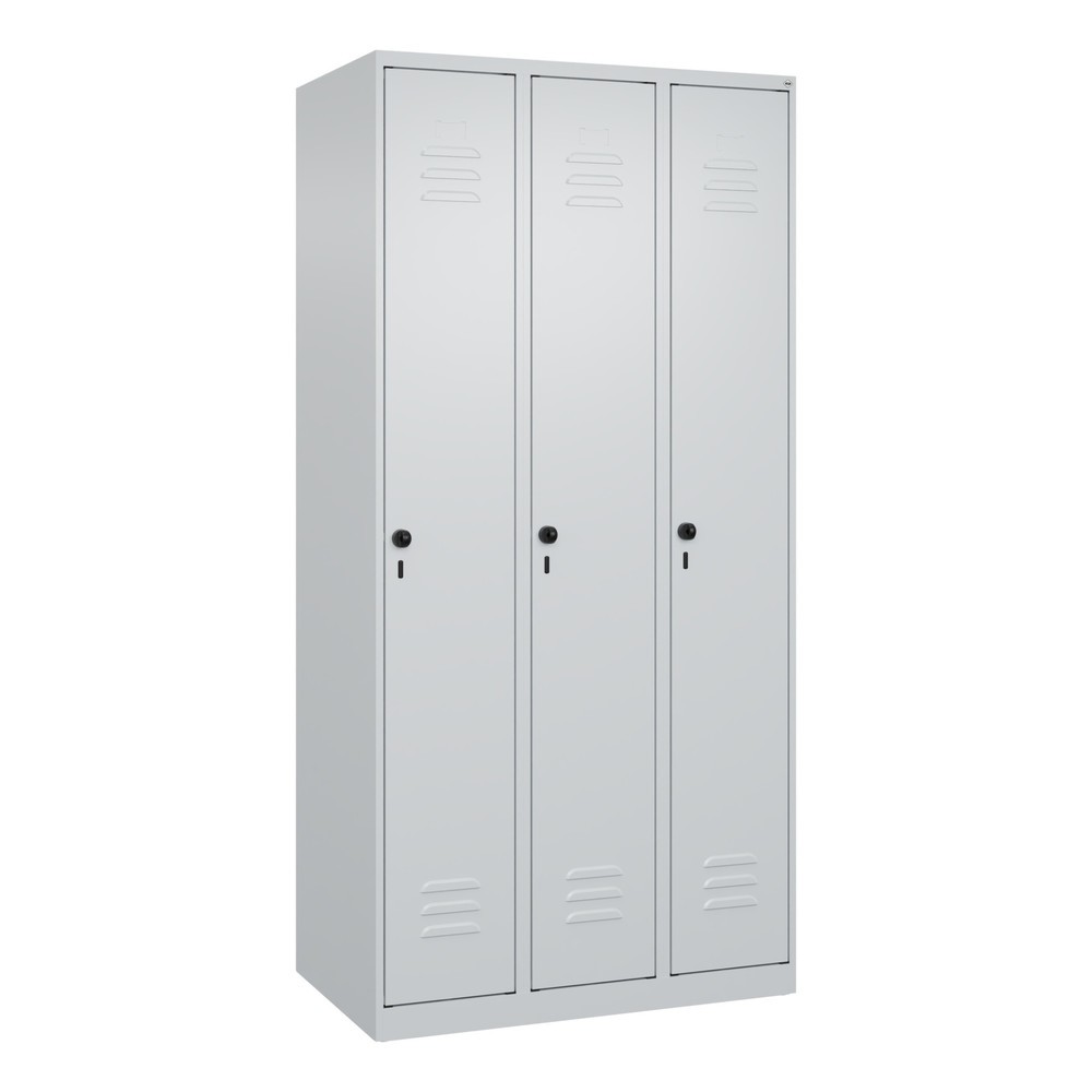 Produktabbildung: C+P Spind Classic PLUS, 3 Abteile, HxBxT 1.850 x 900 x 500 mm, lichtgrau, lichtgrau, für Vorhängeschloss, mit Mitteltrennwand