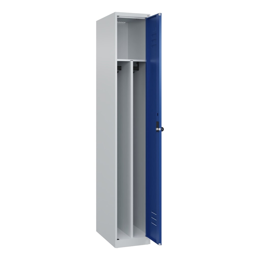 Produktabbildung: C+P Spind Classic PLUS, 1 Abteil, HxBxT 1.850 x 300 x 500 mm, lichtgrau, enzianblau, für Vorhängeschloss, mit Mitteltrennwand