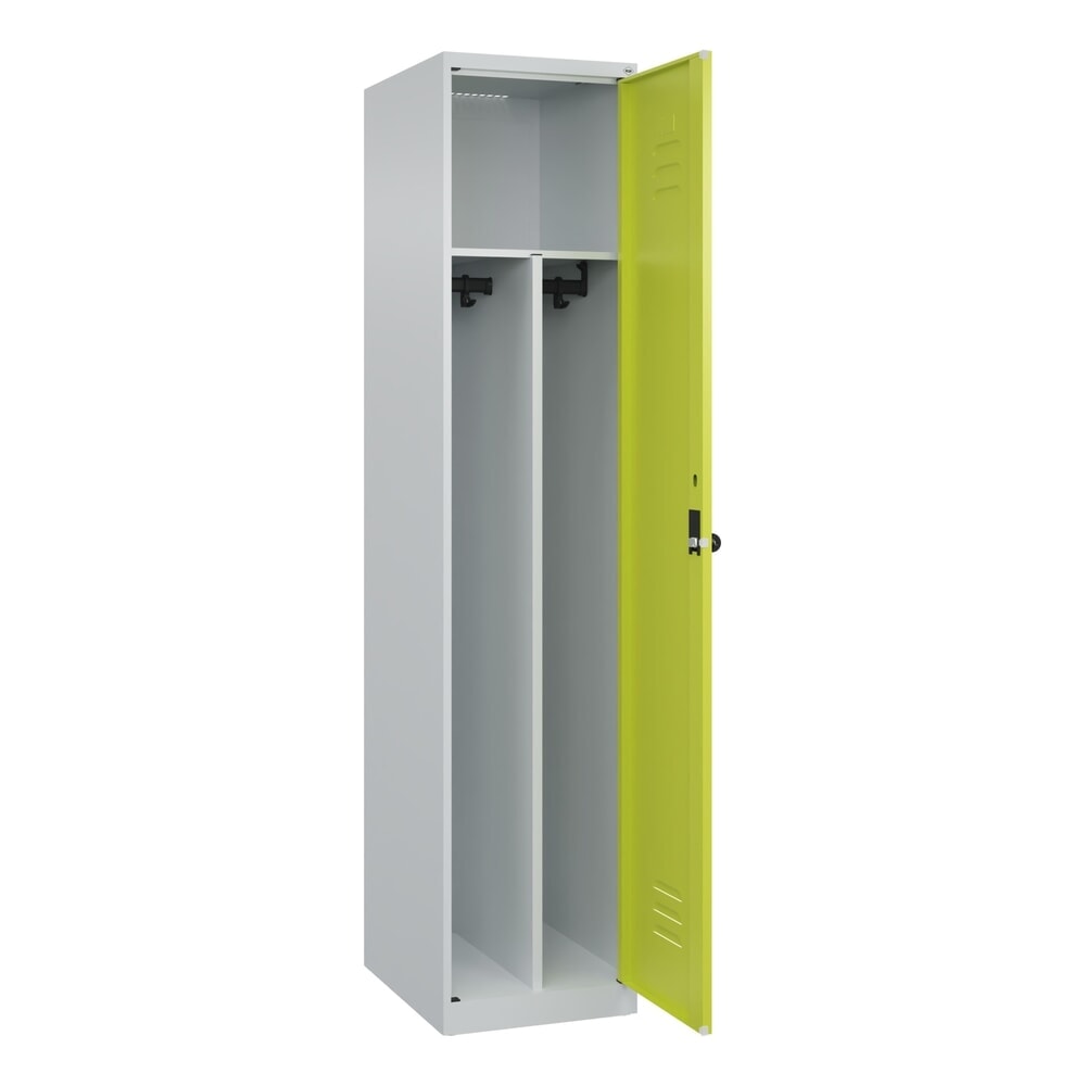 C+P Spind Classic PLUS, 1 Abteil, HxBxT 1.850 x 400 x 500 mm, lichtgrau, clowngrün, für Vorhängeschloss, mit Mitteltrennwand Produktabbildung: C+P Spind Classic PLUS, 1 Abteil, HxBxT 1.850 x 400 x 500 mm, lichtgrau, clowngrün, für Vorhängeschloss, mit Mitteltrennwand