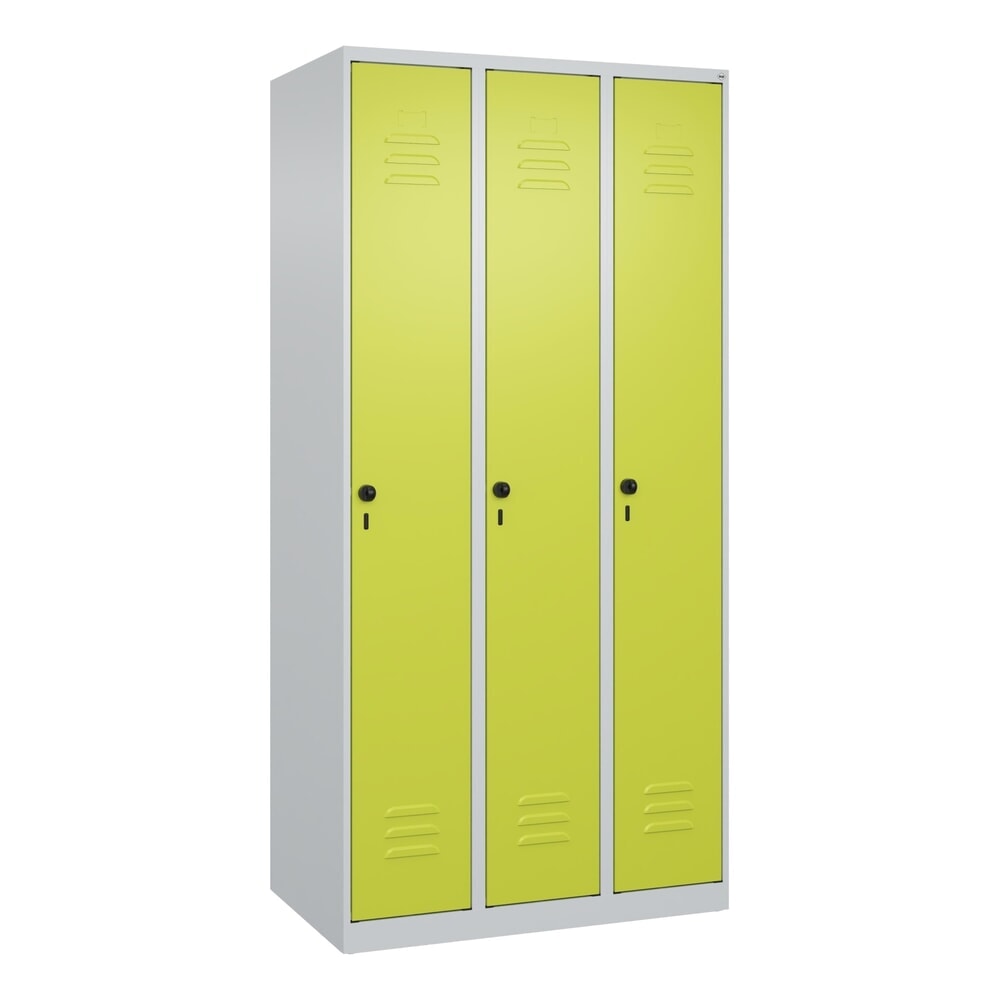Produktabbildung Nr. 9: C+P Spind Classic PLUS, 3 Abteile, HxBxT 1.850 x 900 x 500 mm, lichtgrau, clowngrün, für Vorhängeschloss, mit Mitteltrennwand