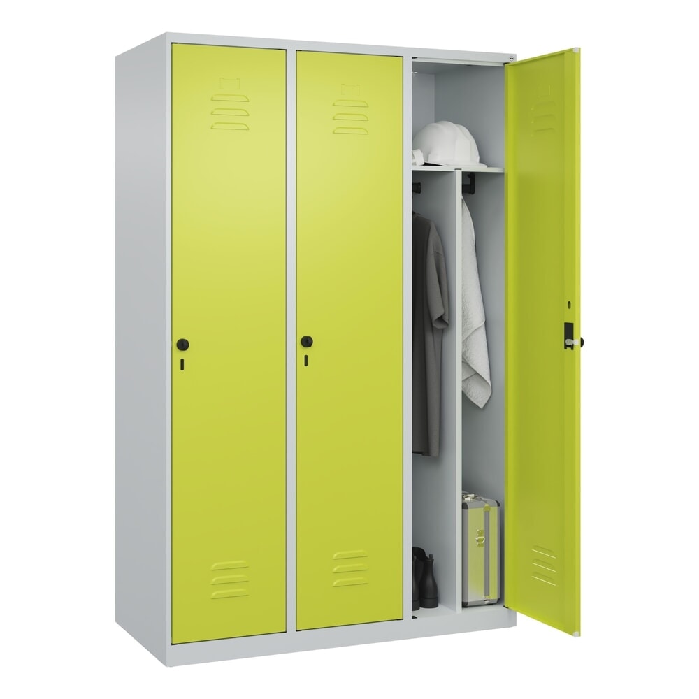 Produktabbildung Nr. 10: C+P Spind Classic PLUS, 3 Abteile, HxBxT 1.850 x 1.200 x 500 mm, lichtgrau, clowngrün, für Vorhängeschloss, mit Mitteltrennwand