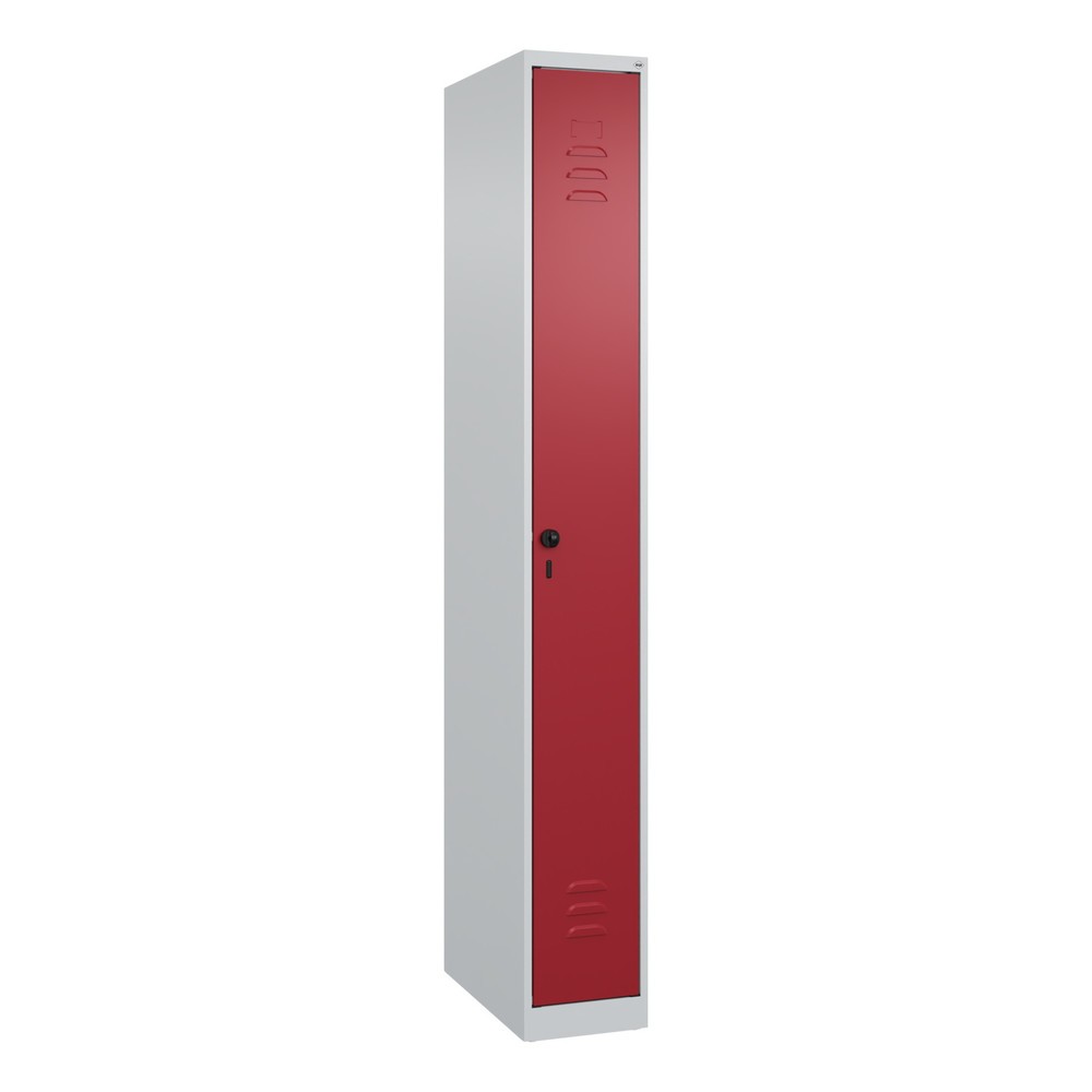 Produktabbildung: C+P Spind Classic PLUS, 1 Abteil, HxBxT 1.850 x 250 x 500 mm, lichtgrau, rubinrot, für Vorhängeschloss, ohne Mitteltrennwand