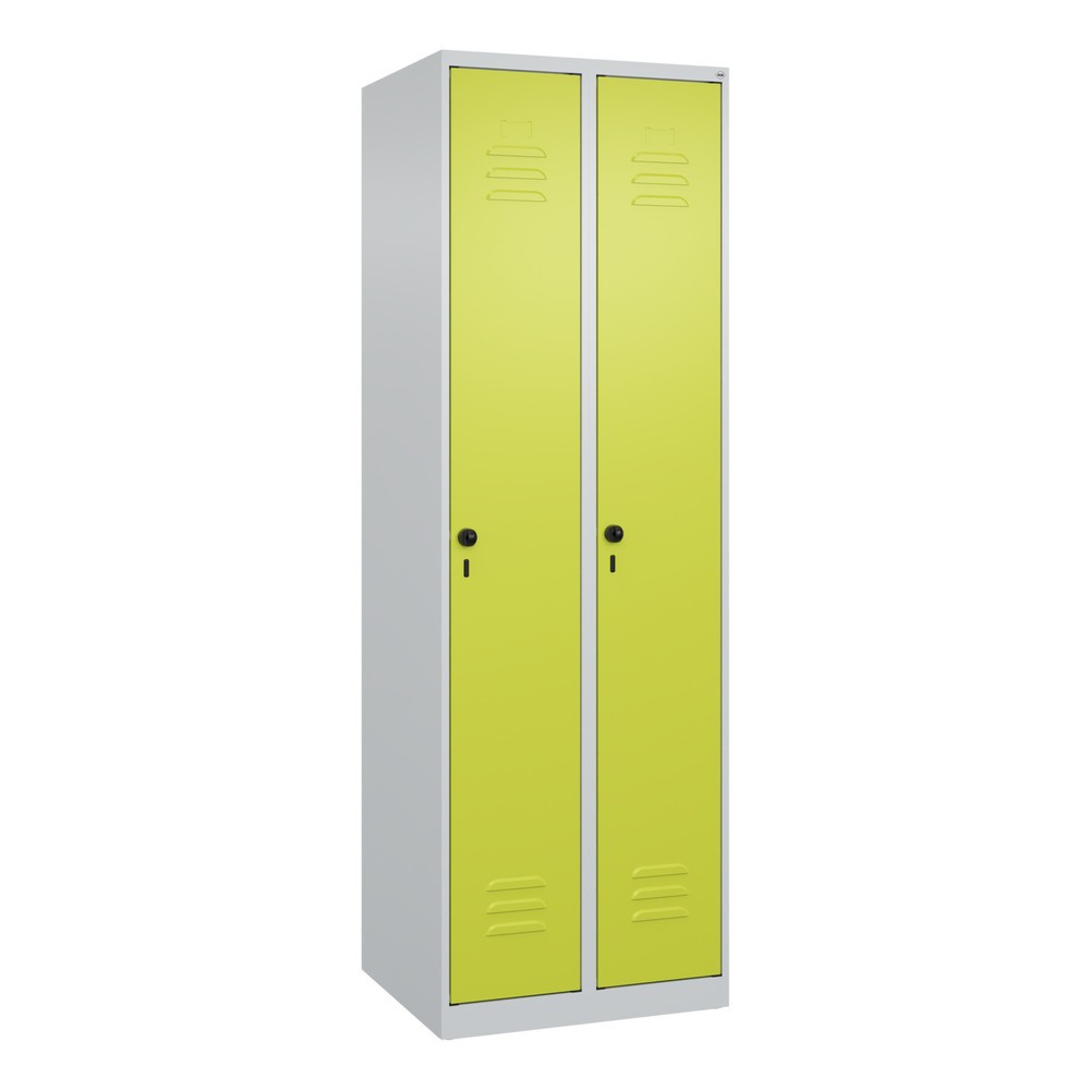 Produktabbildung: C+P Spind Classic PLUS, 2 Abteile, HxBxT 1.850 x 600 x 500 mm, lichtgrau, clowngrün, für Vorhängeschloss, ohne Mitteltrennwand