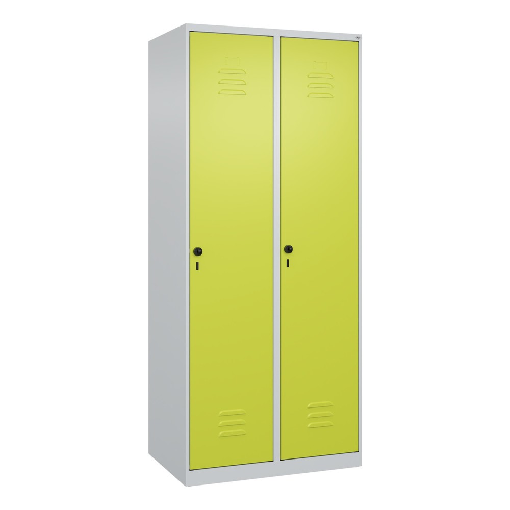 Produktabbildung: C+P Spind Classic PLUS, 2 Abteile, HxBxT 1.850 x 800 x 500 mm, lichtgrau, clowngrün, für Vorhängeschloss, ohne Mitteltrennwand