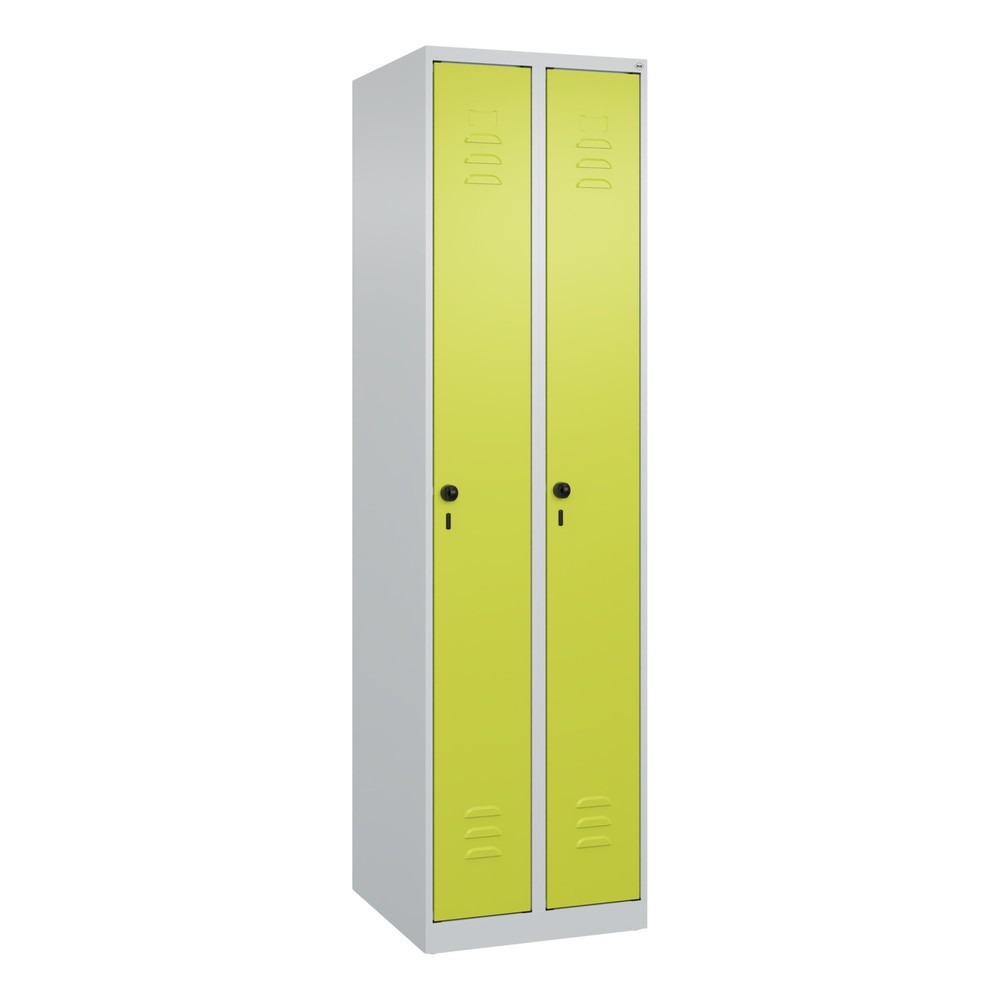 Produktabbildung: C+P Spind Classic PLUS, 2 Abteile, HxBxT 1.850 x 500 x 500 mm, lichtgrau, clowngrün, für Vorhängeschloss, ohne Mitteltrennwand