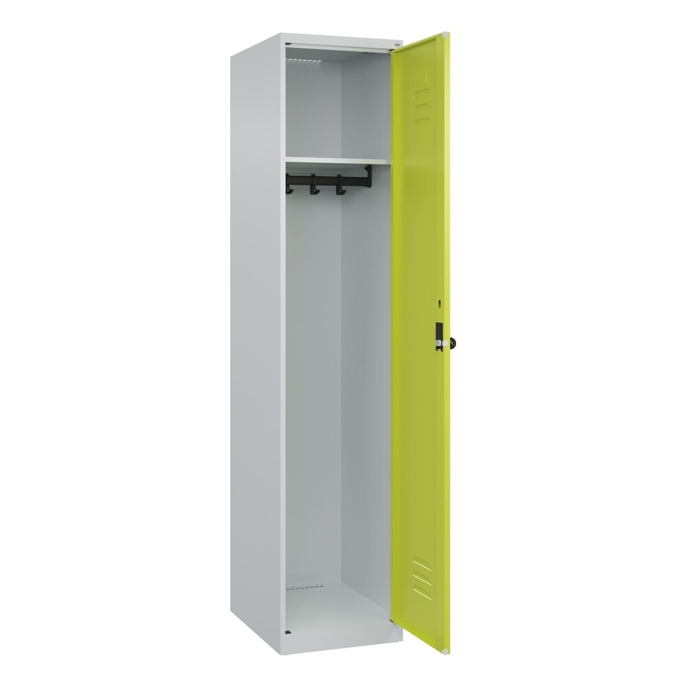 Produktabbildung: C+P Spind Classic PLUS, 1 Abteil, HxBxT 1.850 x 400 x 500 mm, lichtgrau, clowngrün, für Vorhängeschloss, ohne Mitteltrennwand